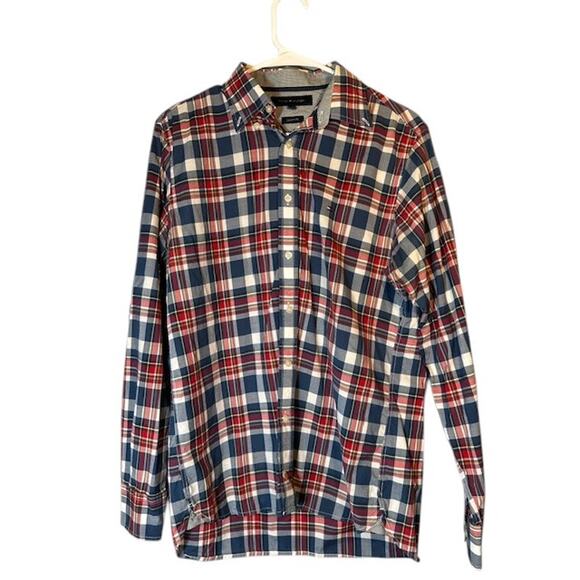 Tommy Hilfger Red Blue Plaid Long Sleeve Collared Button Down Shirt Men Sz S - Picture 1 of 8